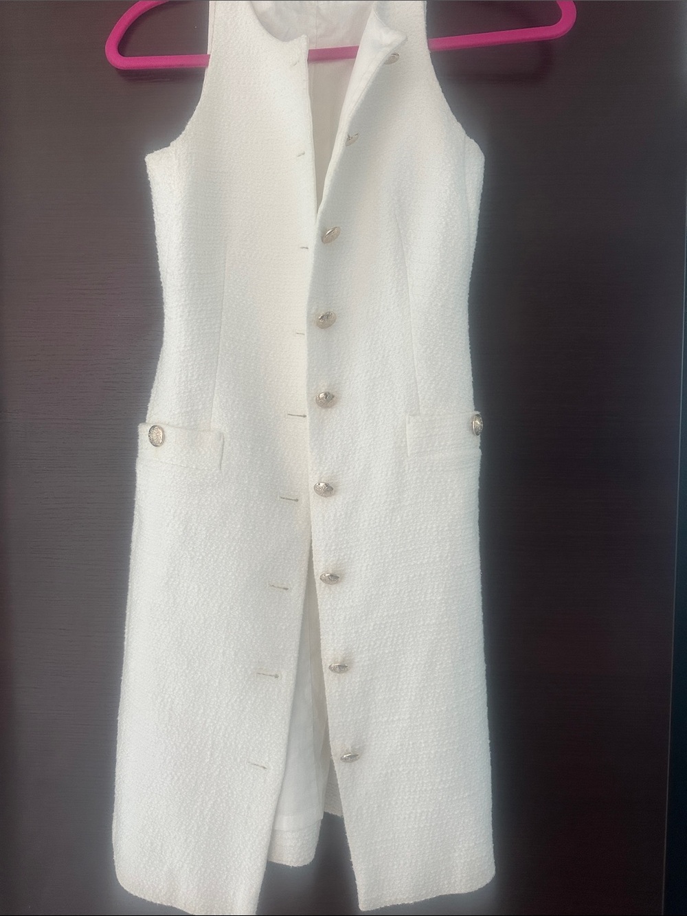 Ann Taylor Sleeveless Long Cream Button-Front Vest - RUNS SMALL